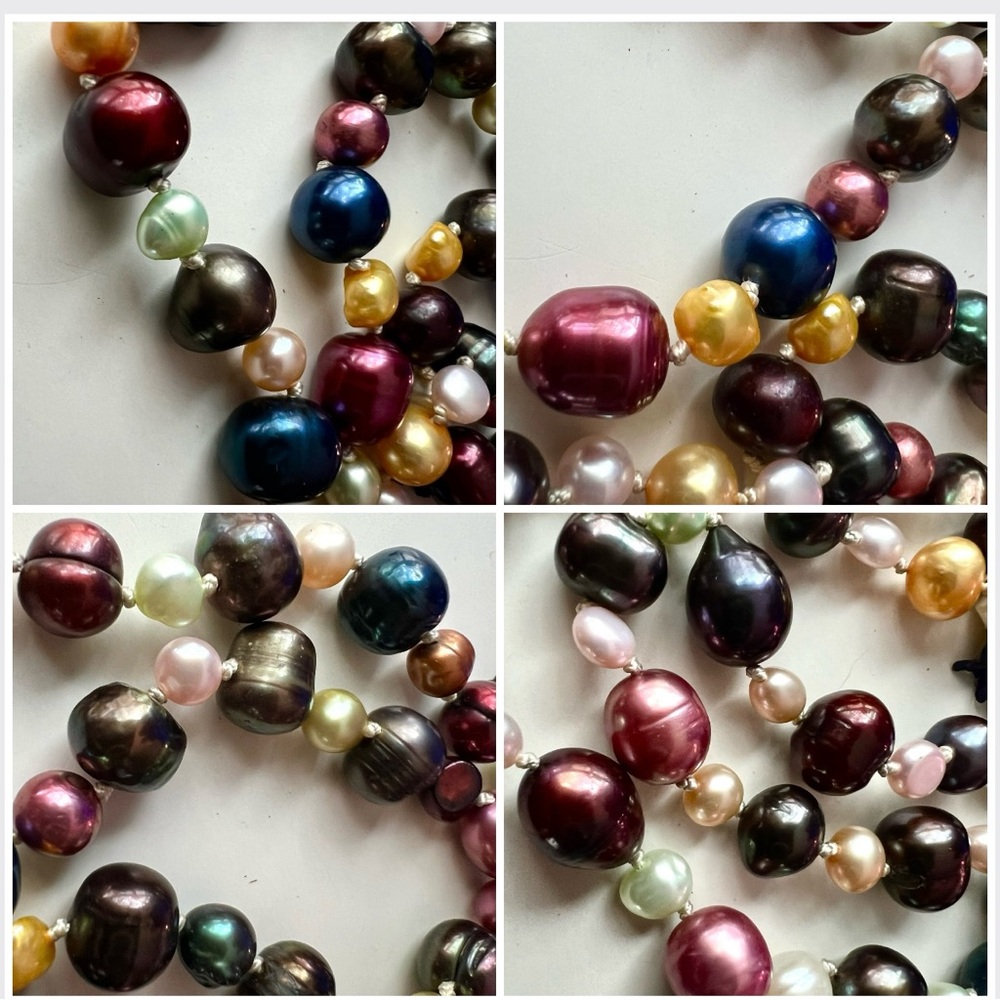 🎁🇨🇦 Hand Knotted Locally Multicolor Pearl Style Necklace Duo• Layered Statement - Picture 9 of 16
